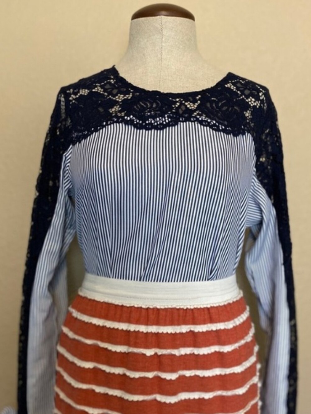Rust and White Striped Maxi Skirt